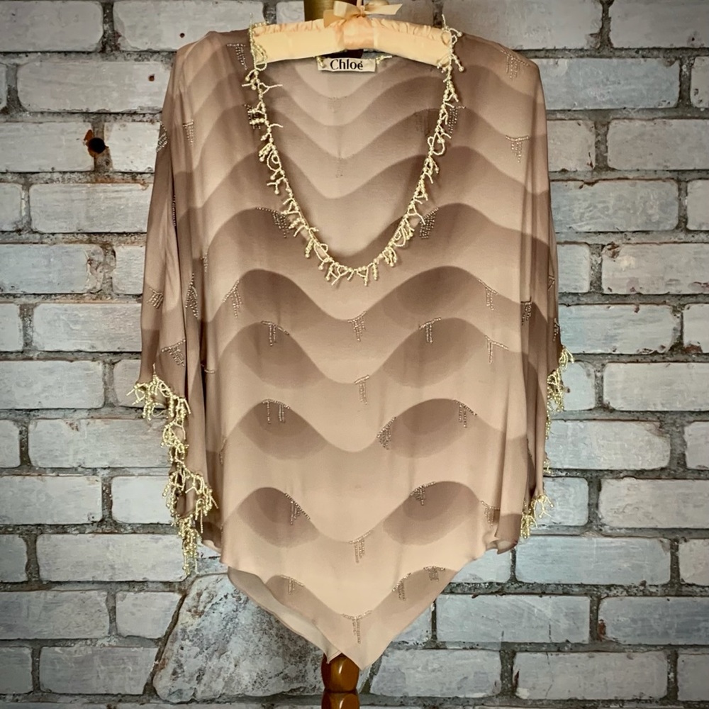 Chloe silk beaded poncho-style blouse
